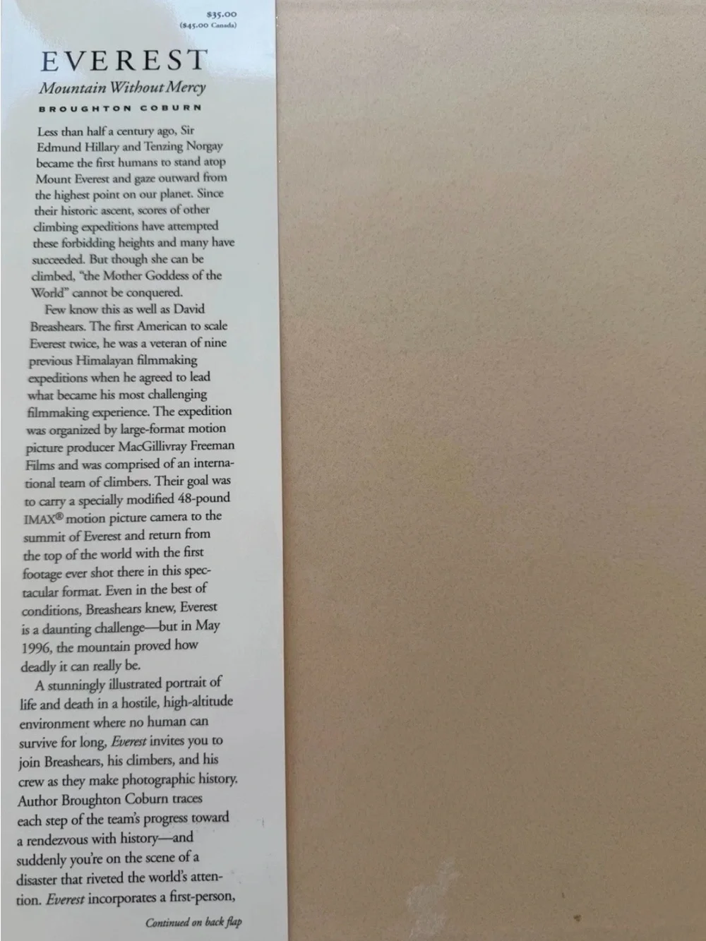 Everest Mountain Without Mercy Broughton Coburn HC 1997 Nat Geographic X Library